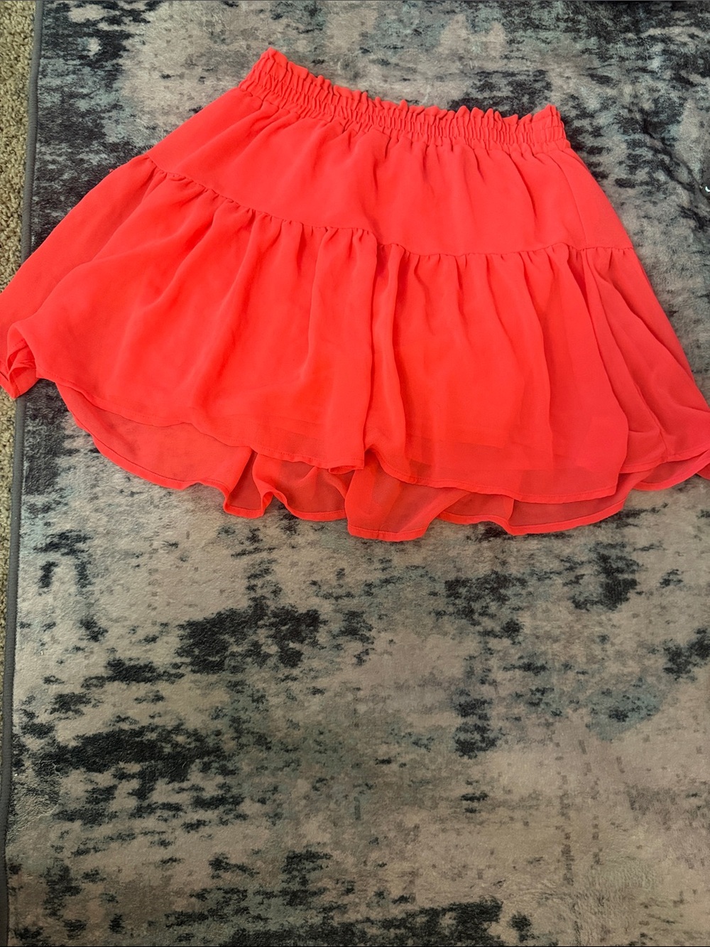 Divided Coral-Red Tiered Chiffon Skater Skirt